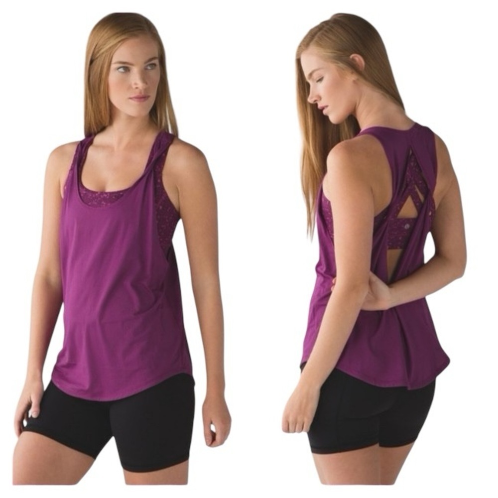 Lululemon Ready & Go Tank Berry Pink Strappy Built-In Bra Size 4